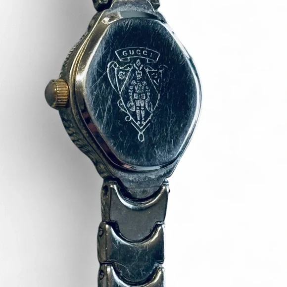 Vintage Gucci Silver Quartz Bracelet Watch with Gold Accents 6” - Picture 4 of 4